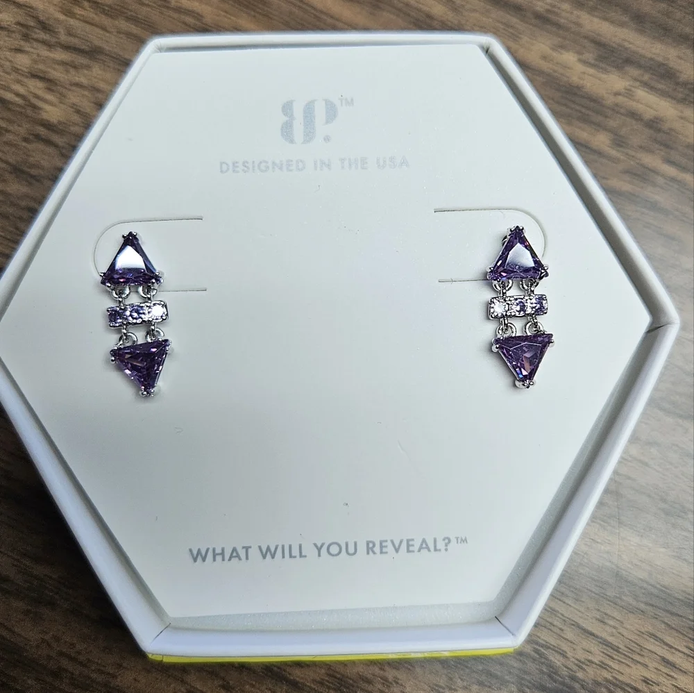 Bomb Party (BP) Amethyst Cubic Zirconia Rhodium Plating Earrings. - Picture 1 of 4